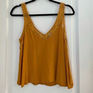 Yellow Flowy Tank with Lace Neckline